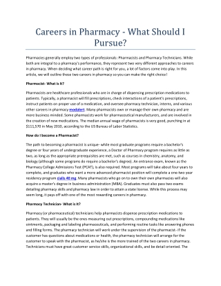 Careers in Pharmacy - What Should I Pursue?