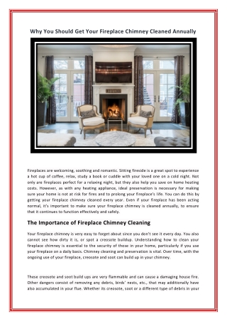 Why Annual Fireplace Chimney Cleaning is Important ?