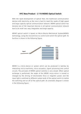 HYC New Product – 1×N MEMS Optical Switch