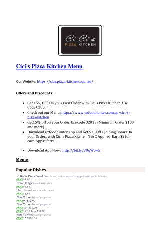 15% Off - Cici's Pizza Kitchen Restaurant Menu in Hindmarsh SA