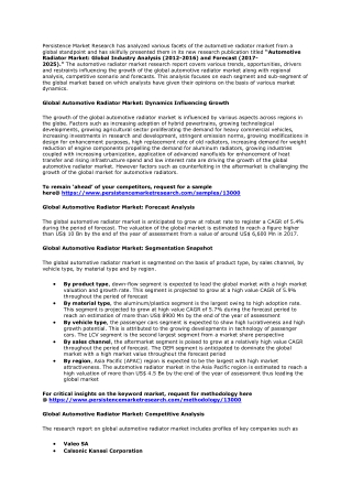 Automotive Radiator Market Accounting For US$ 10 Bn By 2017-2025