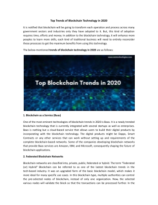 Top Emerging Trends of Blockchain Technology in 2020