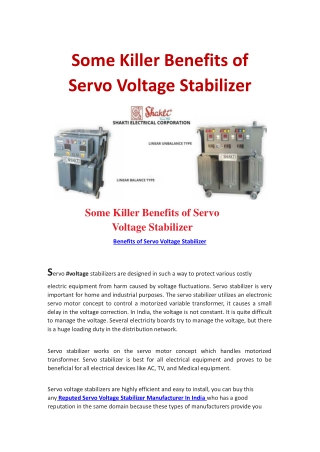 Some Killer Benefits of Servo Voltage Stabilizer