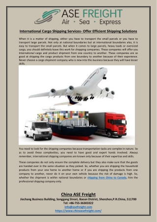 International Cargo Shipping Services- Offer Efficient Shipping Solutions