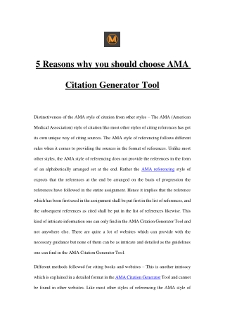 5 Reasons why you should choose AMA Citation Generator Tool