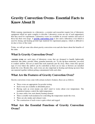 Gravity Convection Ovens- Essential Facts to Know About It