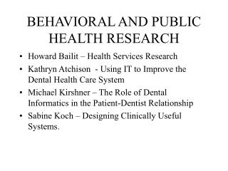 BEHAVIORAL AND PUBLIC HEALTH RESEARCH