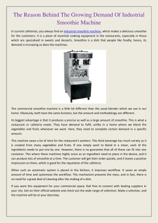 The Reason Behind The Growing Demand Of Industrial Smoothie Machine