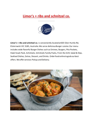 5% Off - Limor's   ribs and schnitzel co. Menu Burger Shop in Elsternwick, VIC.