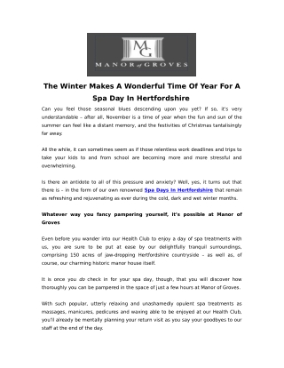 The Winter Makes A Wonderful Time Of Year For A Spa Day In Hertfordshire