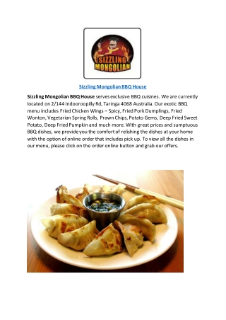 5% Off - Sizzling Mongolian BBQ House Restaurant Menu in Taringa, QLD