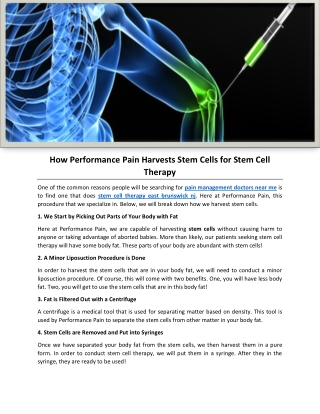 How Performance Pain Harvests Stem Cells for Stem Cell Therapy