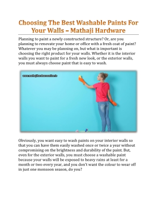 Choosing The Best Washable Paints For Your Walls - Mathaji Hardware