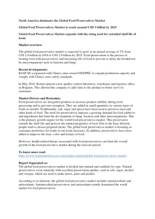 Global Food Preservatives Market expands with the rising need for extended shelf life of foods