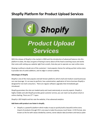 Shopfiy Platform for Product Upload Services