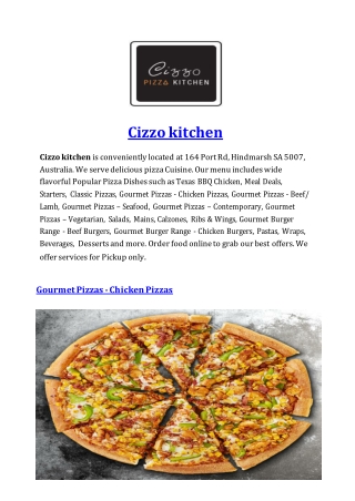 5% OFF - Cizzo kitchen Menu - Pizza restaurant Hindmarsh, SA