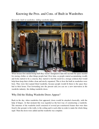 Knowing the Pros. and Cons. of Built in Wardrobes