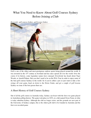 What You Need to Know About Golf Courses Sydney Before Joining a Club