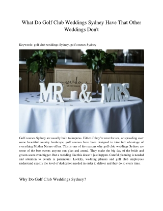 What Do Golf Club Weddings Sydney Have That Other Weddings Don't