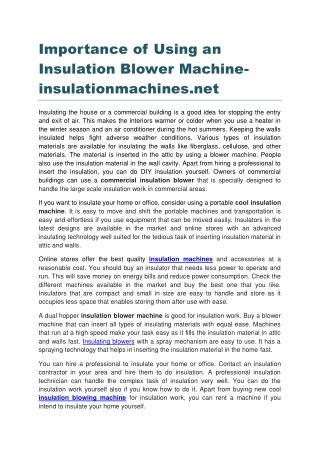 Importance of Using an Insulation Blower Machine insulationmachines.net