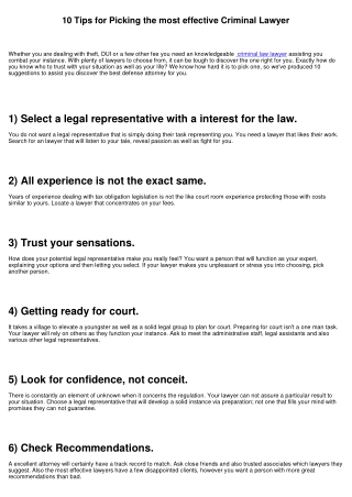 10 Tips for Picking the very best Lawbreaker Lawyer