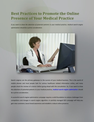 Best Practices to Promote the Online Presence of Your Medical Practice