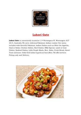 5% off - Lahori Gate Restaurant menu - Pakistani takeaway Weetangera, ACT