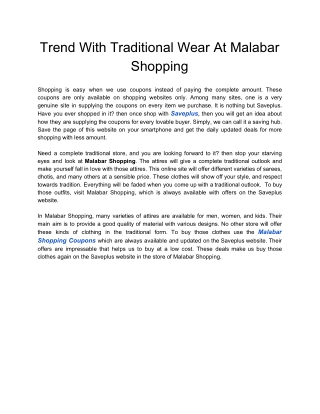 Trend With Traditional Wear At Malabar Shopping