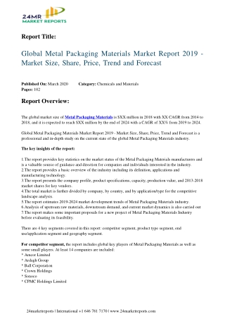 Metal Packaging Materials Market Report 2019