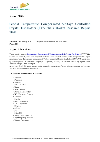 Temperature Compensated Voltage Controlled Crystal Oscillators (TCVCXO) Market Research Report 2020