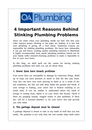 4 Important Reasons Behind Stinking Plumbing Problems