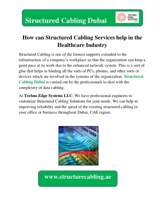 How can Structured Cabling Services help in the Healthcare Industry