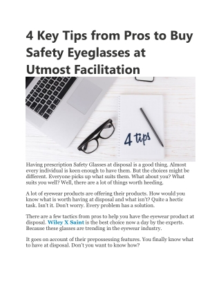 4 Key Tips from Pros to Buy Safety Eyeglasses at Utmost Facilitation
