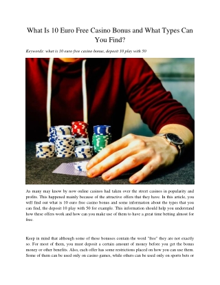 What Is 10 Euro Free Casino Bonus and What Types Can You Find?