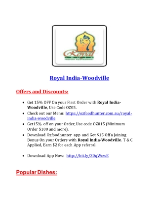 15% Off - Royal India Menu - Indian restaurant Woodville, SA