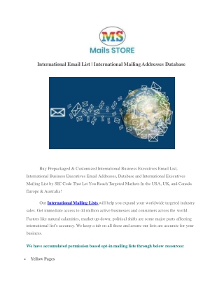 Buy International Email List | International Mailing Addresses Database