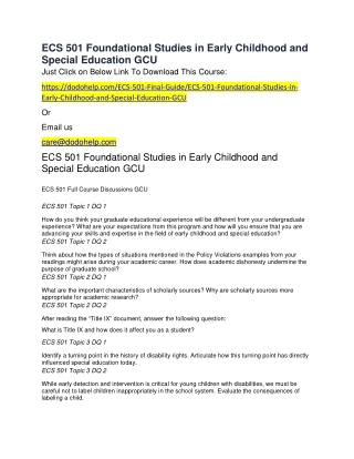 ECS 501 Foundational Studies in Early Childhood and Special Education GCU