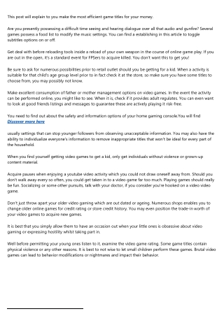 Useful Suggestions That Will Help You Together With Your Games