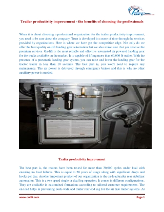 Trailer productivity improvement – the benefits of choosing the professionals