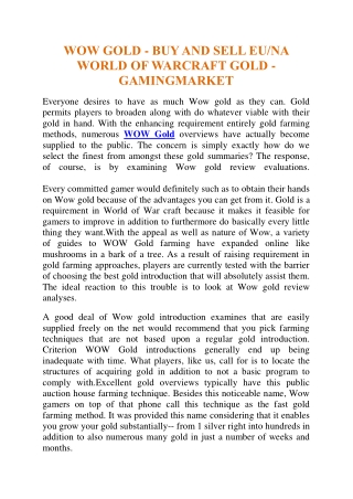 WOW GOLD - BUY AND SELL EU/NA WORLD OF WARCRAFT GOLD - GAMINGMARKET