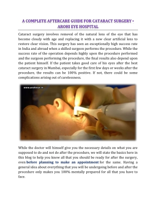 A Complete Aftercare Guide For Cataract Surgery - Arohi Eye Hospital
