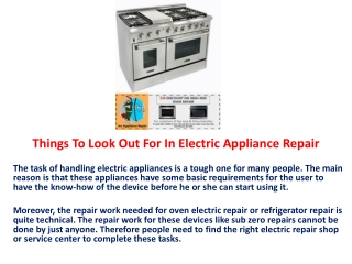 Things To Look Out For In Electric Appliance Repair