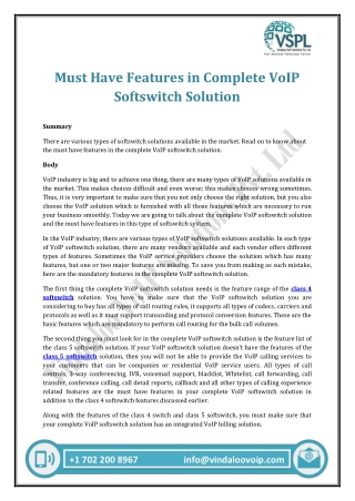 Must Have Features in Complete VoIP Softswitch Solution