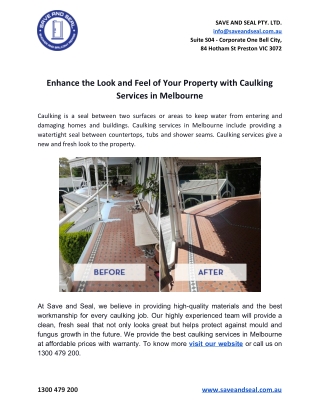 Enhance the Look and Feel of Your Property with Caulking Services in Melbourne