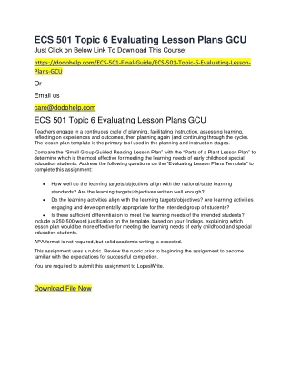 ECS 501 Topic 6 Evaluating Lesson Plans GCU