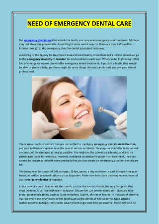 NEED OF EMERGENCY DENTAL CARE