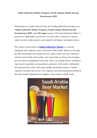 Saudi Arabia Beer Market Opportunity and Forecast Till 2025