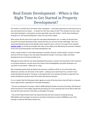 Real Estate Development - When is the Right Time to Get Started in Property Development?