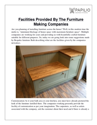 Facilities Provided By The Furniture Making Companies