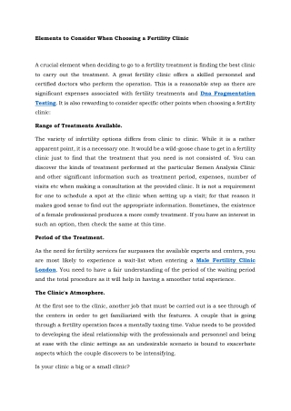 Elements to Consider When Choosing a Fertility Clinic